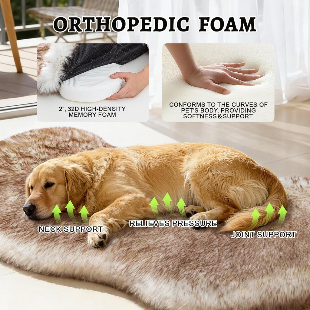 Faux Fur Dog Bed Rug for Large Dogs, Orthopedic Thick Foam 50"x30"