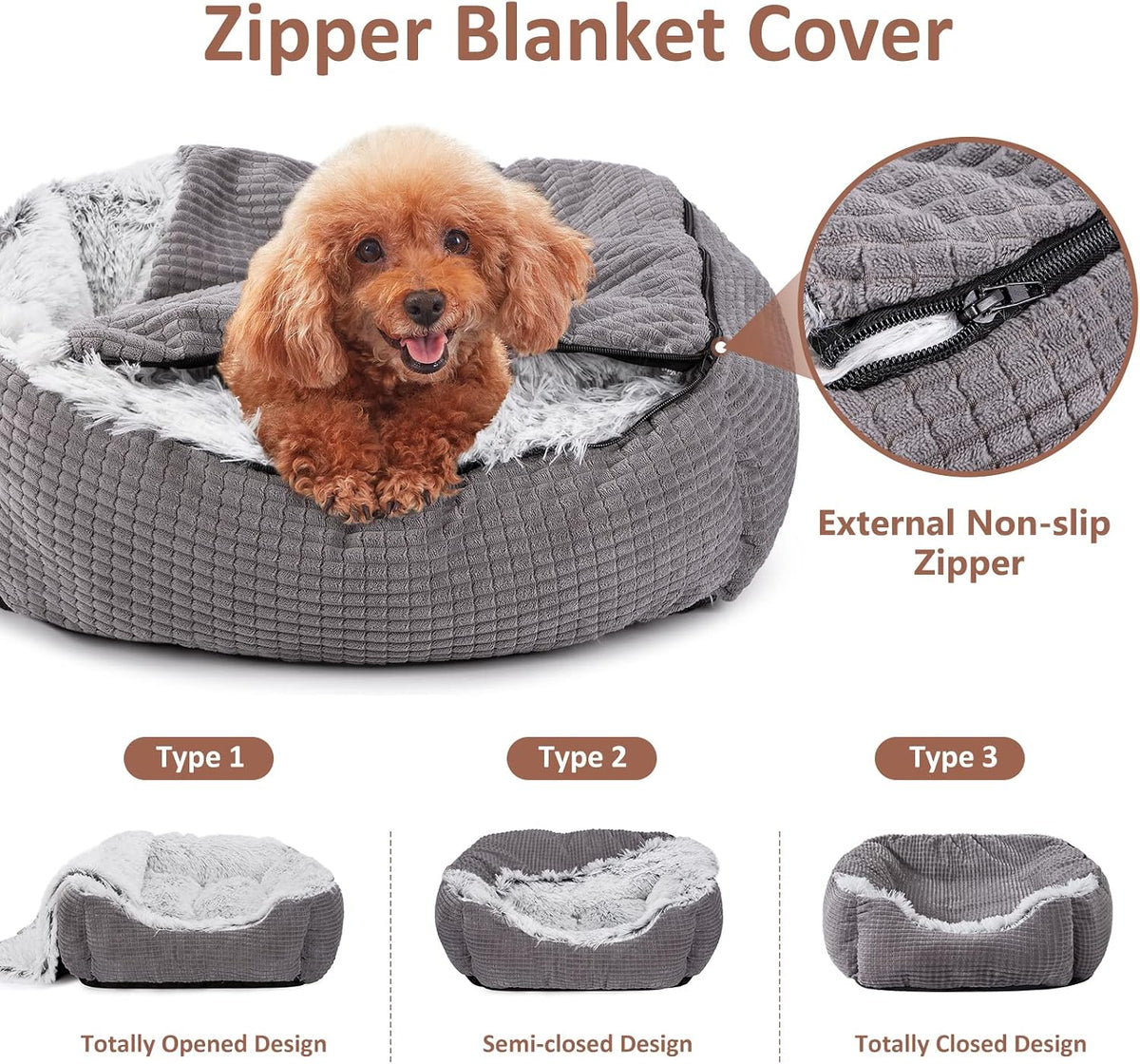 MIXJOY Dog Beds for Small Dogs with Blanket Attached, Cozy Cat Bed, 20in