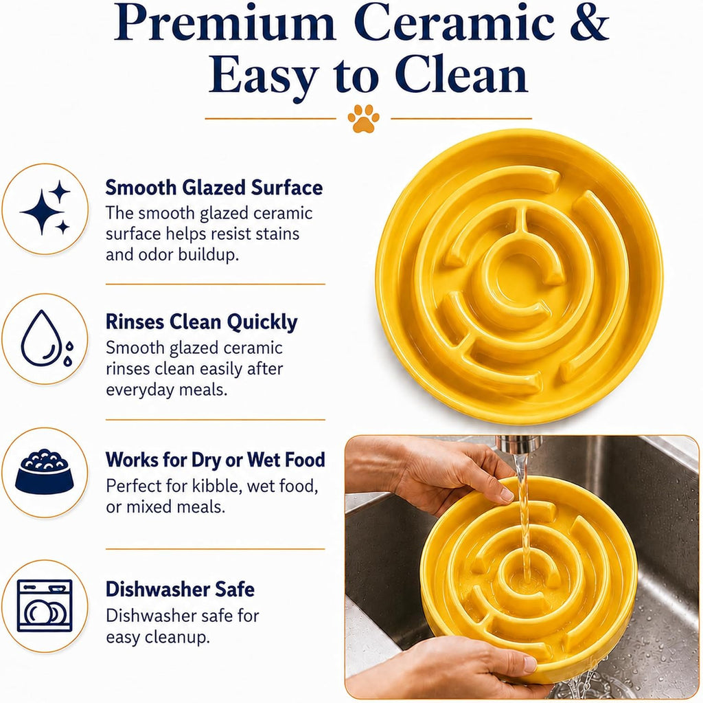 Ceramic Slow Feeder Dog Bowl, 1.5 Cup Puzzle Dish for Small Medium Dogs