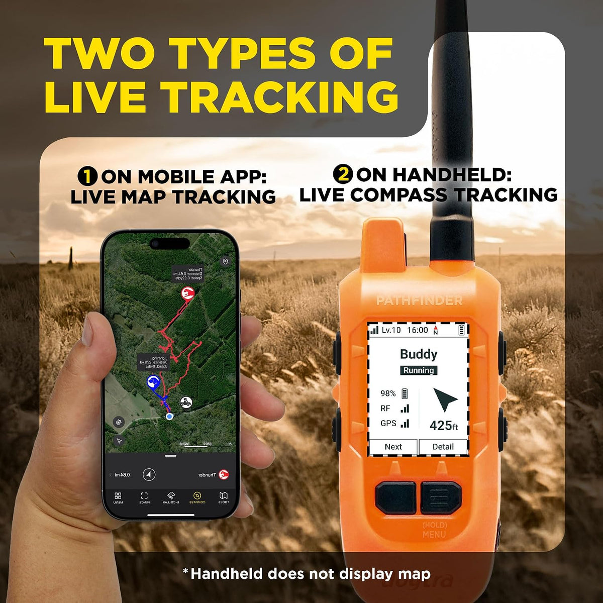 Dogtra PATHFINDER2 MINI Compass Live GPS Dog Tracking & Training System - 4-Mile Range E-Collar Handheld with No Subscription, Offline Maps, GPS Fence, Expandable up to 21 Dogs, for Dogs 25+ lbs