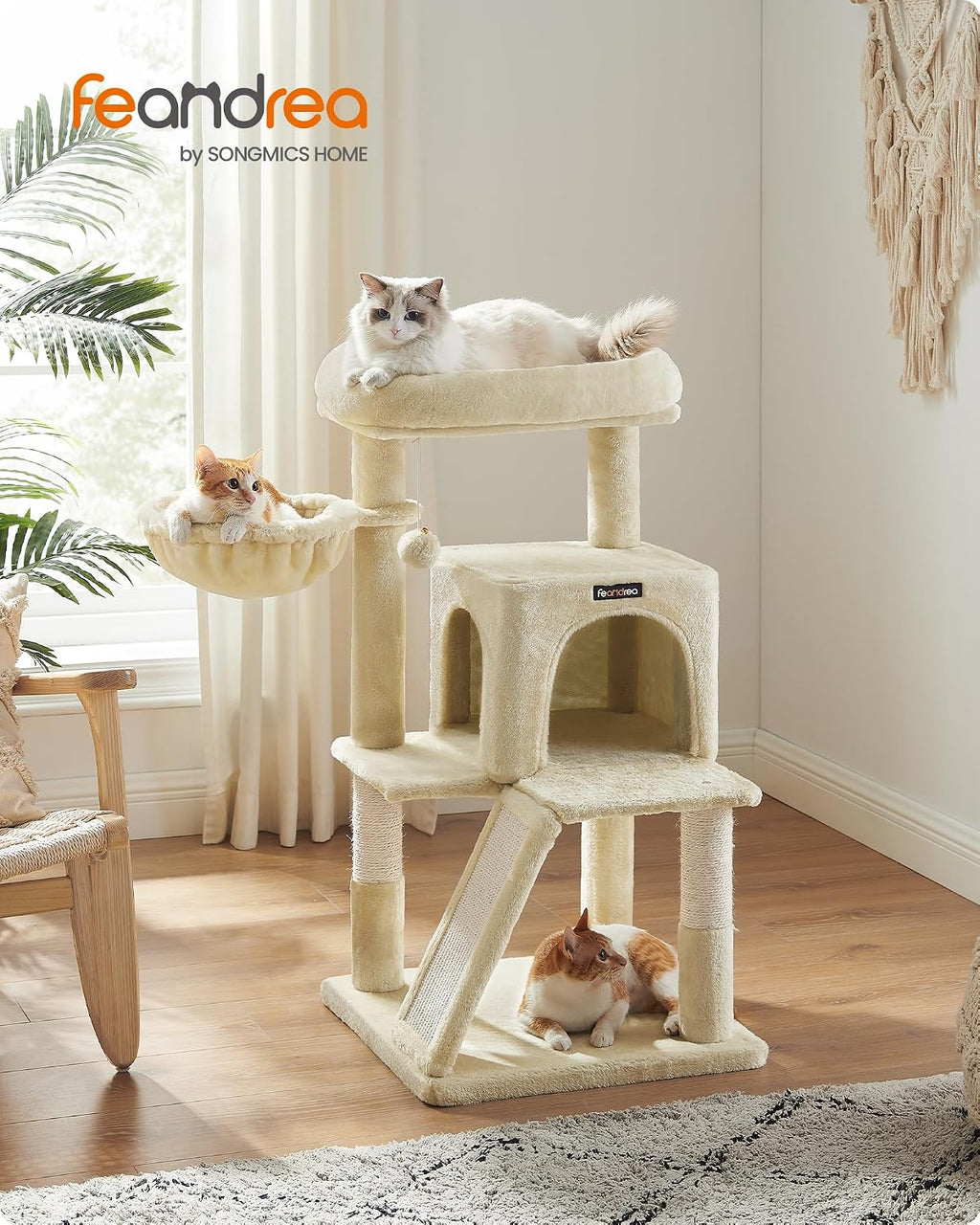 Feandrea Cat Tree, 37.8-Inch Tall Cat Tower, Multi-Level Condo, Beige