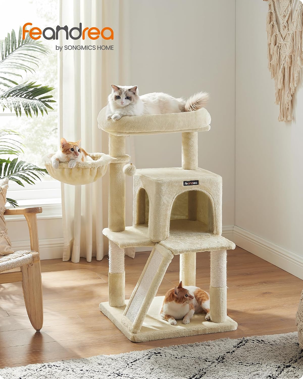 Feandrea Cat Tree, 37.8-Inch Tall Cat Tower, Multi-Level Condo, Beige