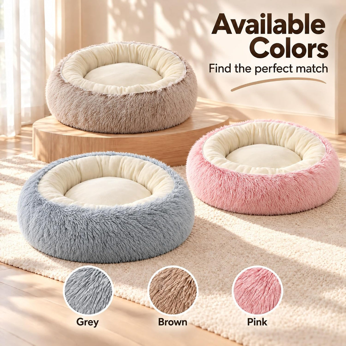Calming Donut Pet Bed, Brown 19.7in for Cats Small Medium Dogs