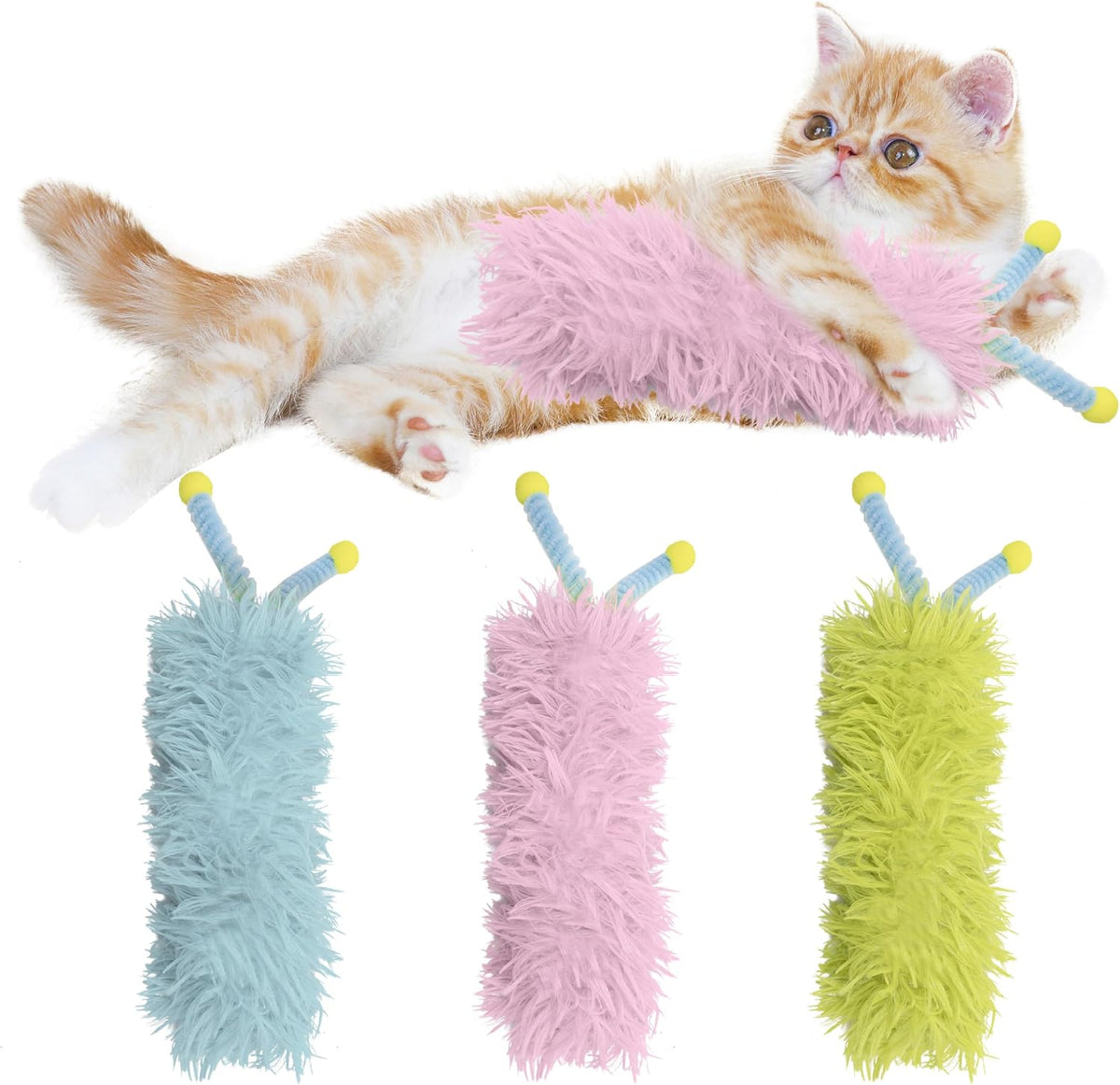 3 Pack Catnip Toys,Soft Cat Pillows Toys with Antennae, Funny cat Toy