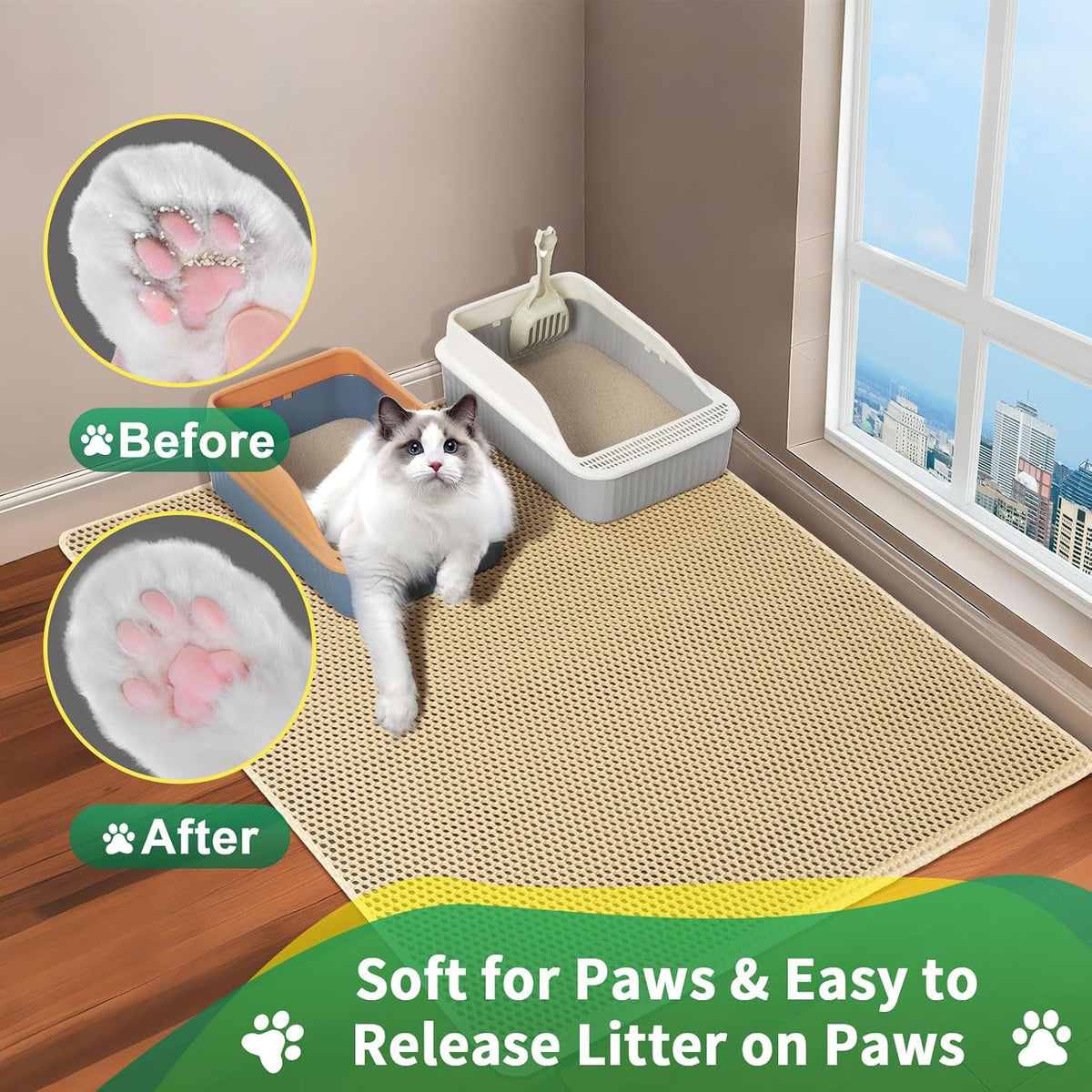 GRELY Cat Litter Mat,25"x16" Litter Box Mat,2 Layer Litter Trapping Mat for Indoor Cats,Litter Catcher Mats. Non-Slip Waterproof Urine Proof, Collapsable