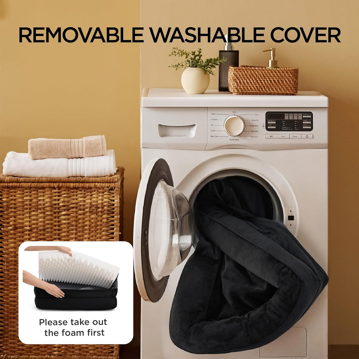 Bedsure Orthopedic Dog Bed for Large Dogs - Big Washable Dog Sofa Beds Large, Supportive Foam Pet Couch Bed with Removable Washable Cover, Waterproof Lining and Nonskid Bottom, Black