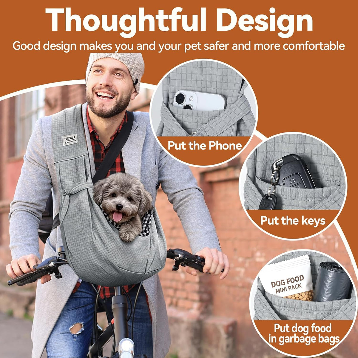 Dog Sling Carrier, Lightweight Breathable Puppy Carrier for Small Dogs&Cats