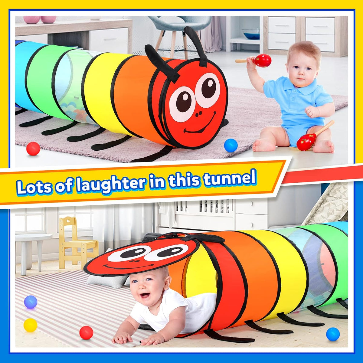 Moncoland Kids Play Tunnel for Toddlers, 6-ft Colorful Pop Up Crawl Through Tunnel Play Tent for Baby or Dog Cat, Collapsible Gift for Boy Girl Games Indoor Outdoor Toys
