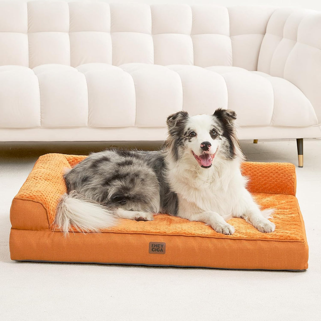 EHEYCIGA Memory Foam Dog Bed for Crate, L Plus Dog Bed, Pumpkin