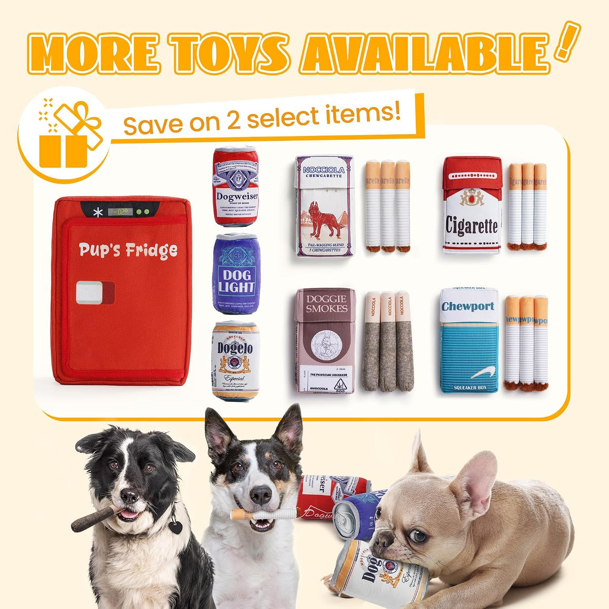 Nocciola Squeaky Beer Dog Toys with a Fridge, Funny Crinkle Hide and Seek Dog Chew Toys for Small Medium Large Breeds, Plush Stuffed Puppy Birthday Gifts