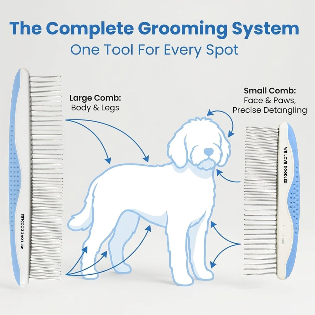 We Love Doodles Flea Comb for Dogs and Metal Dog Grooming Comb | Dog Face Comb | Fine Tooth Tear Stain Remover Metal Comb | Removes Tangles & Matts | Dematting Pet Combs | Detangler for Matted Hair