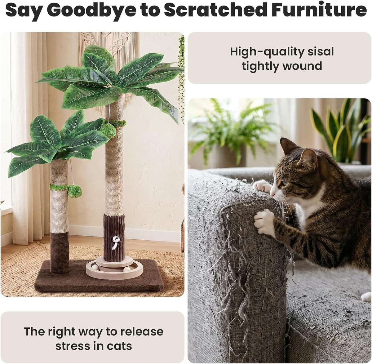 Woochpet 2Cat Posts with Cat Toys,Scratching Post for Adults Cat or Kitten
