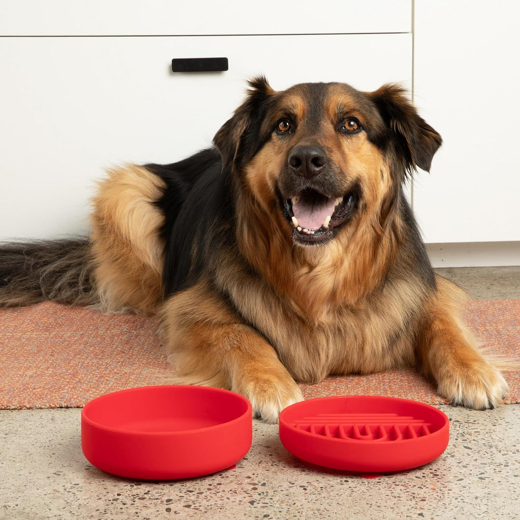 Slow Feeder Dog Bowl - Silicone Dog Bowl, Medium, 7.5" x 1.5" - Cherry