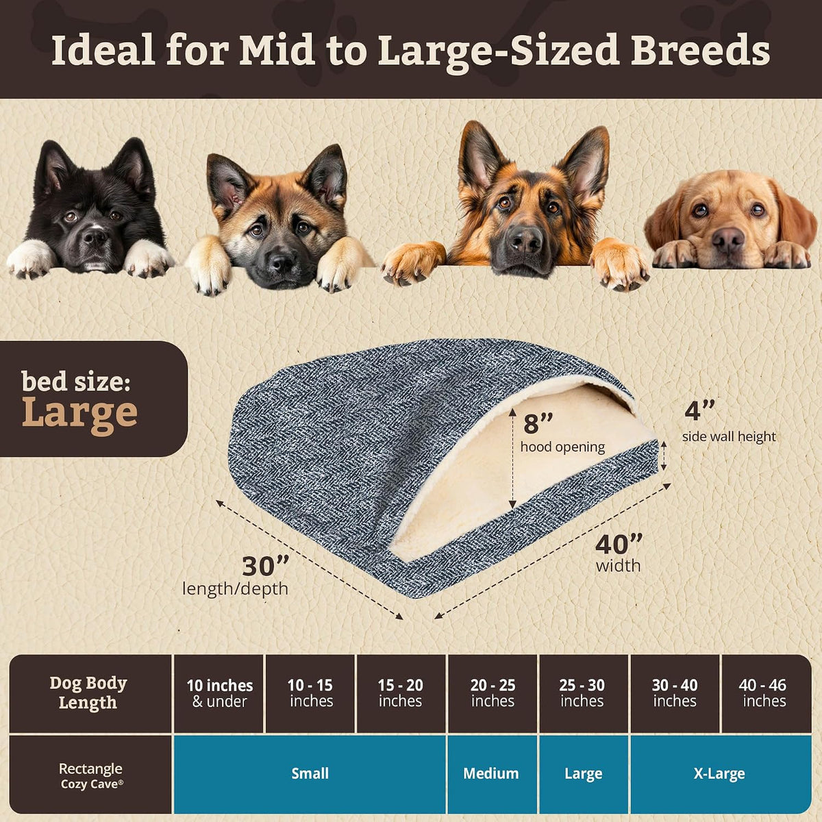 Snoozer Rectangle Cozy Cave Dog Bed, Hooded Dog Bed, Palmer Indigo (L)