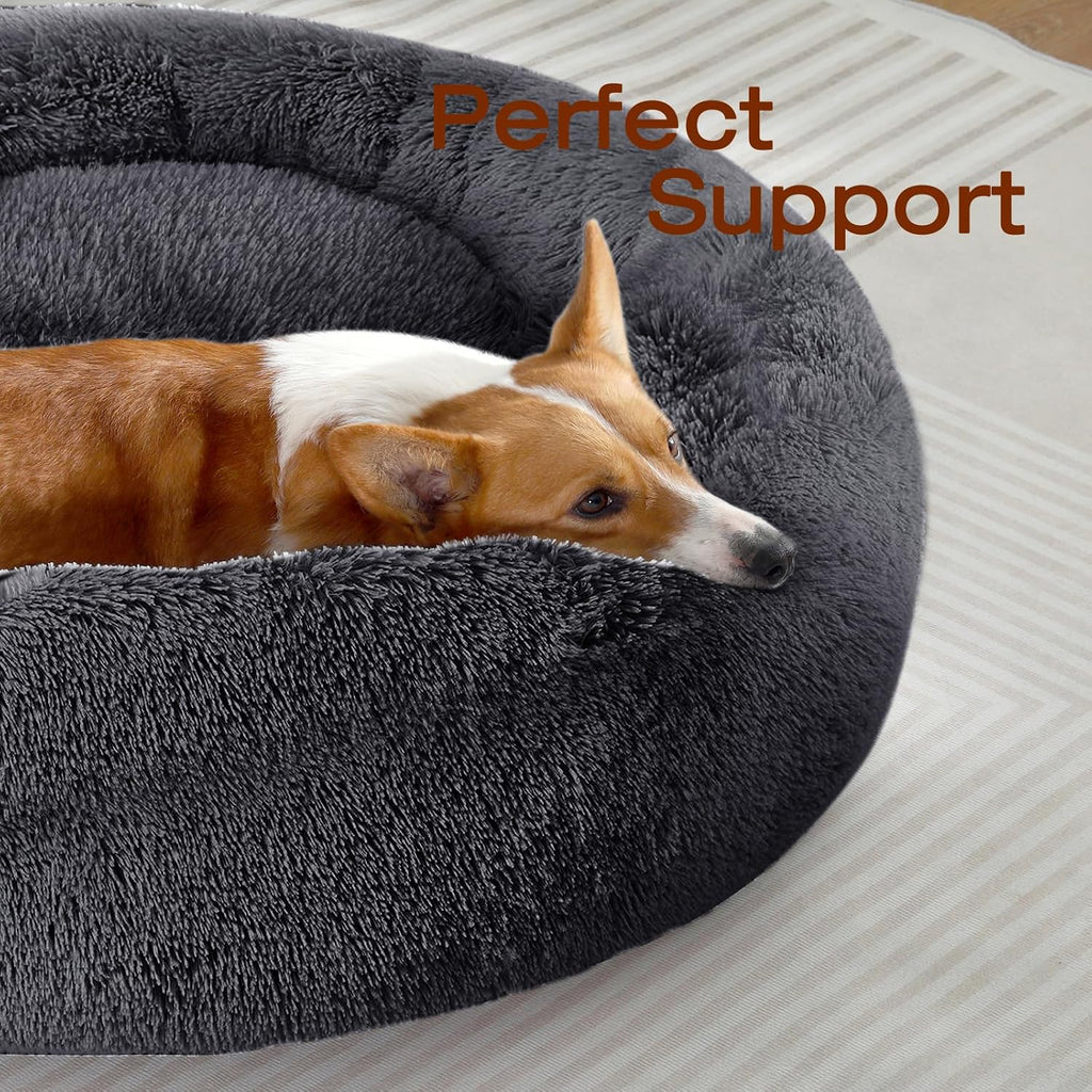 JOLLYVOGUE Dog & Cat Bed, Calming Anti-Anxiety Pet Bed for Small Dogs, Fluffy Donut Cushion for Small and Medium Pets (23")