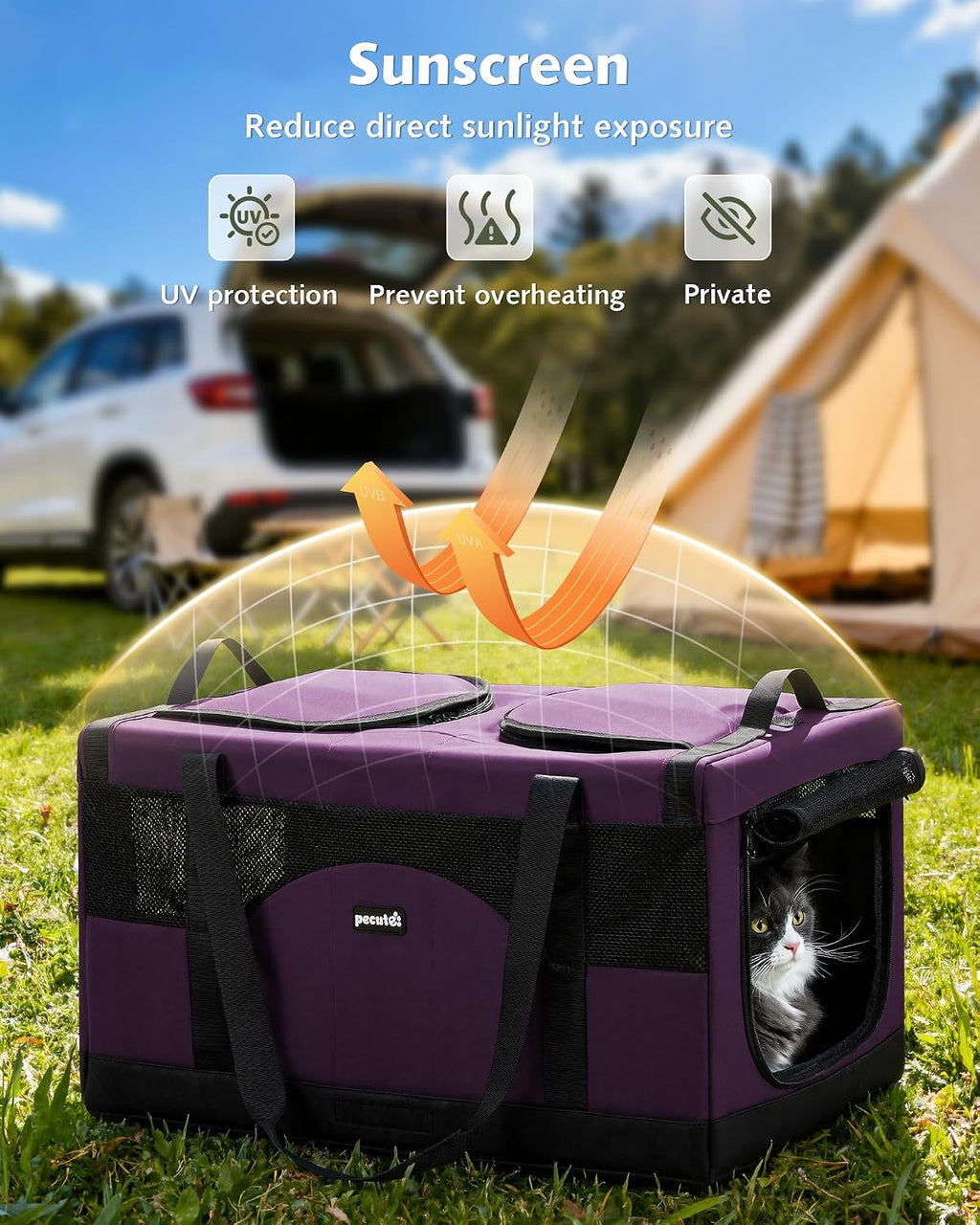 Pecute Cat Carrier, Soft Double Pet Crate for 2 Cats Travel, Purple