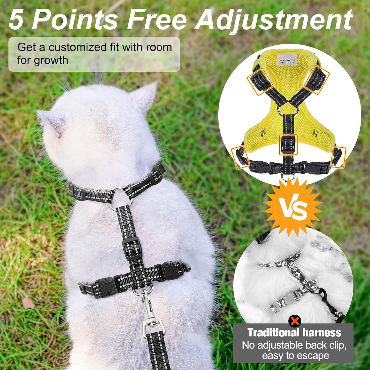 BEAUTYZOO Cat Harness and Leash Set, Escape Proof and Adjustable, Yellow