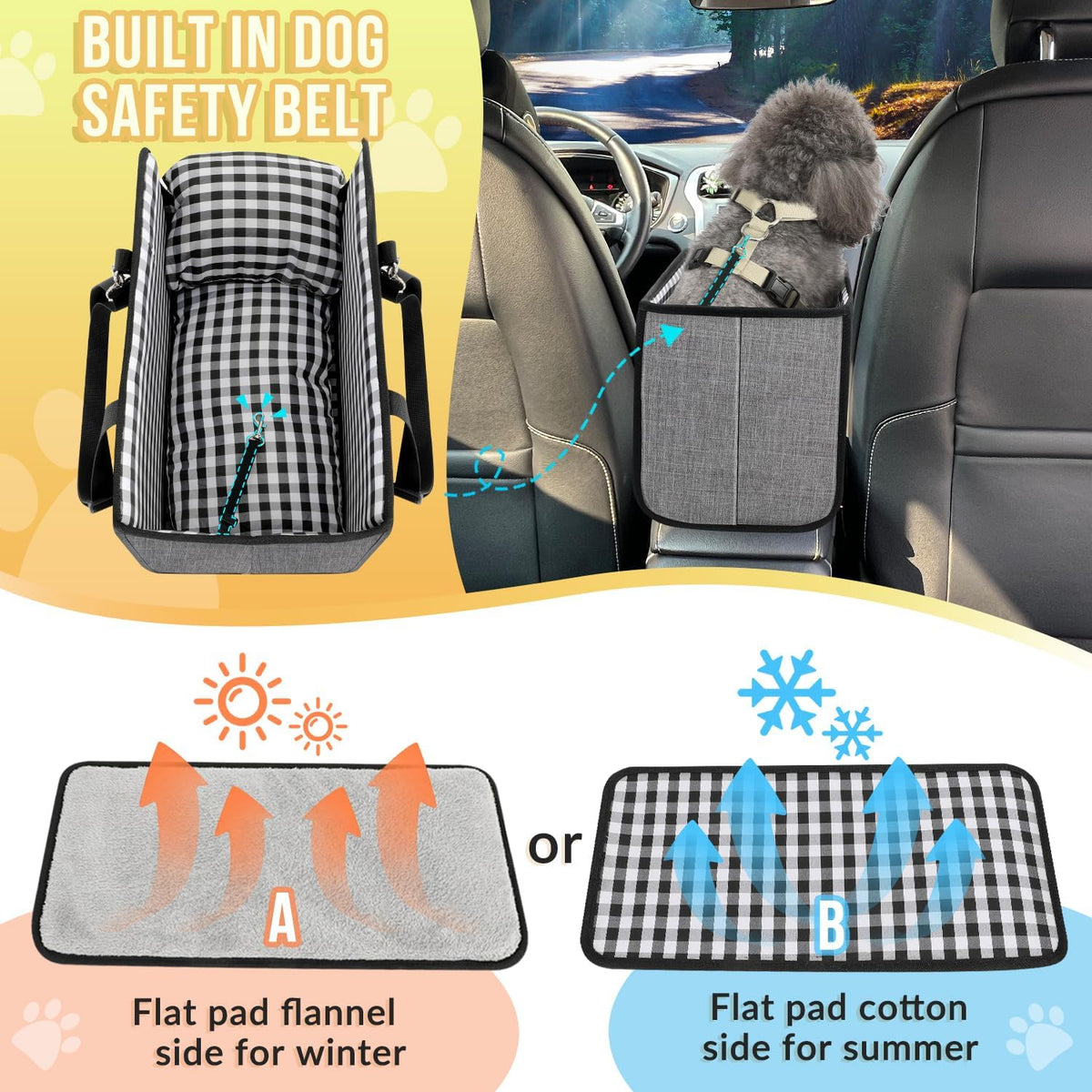 SlowTon Console Dog Car Seat, Dog Booster Seat for Small Dogs Under 11lbs