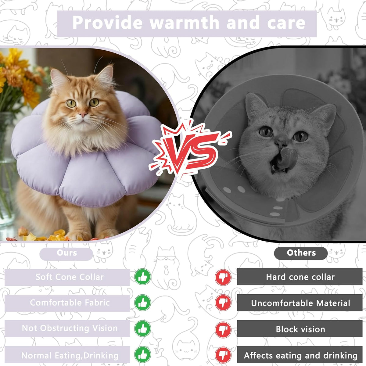 Soft Cat Cone Collar After Surgery, Cat Recovery Collar,Purple,Small