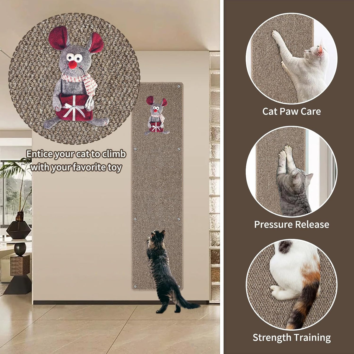 FHTONGE 71x15.8" Thickened Cat Wall Climbing Carpet with 16 Fixed Nails