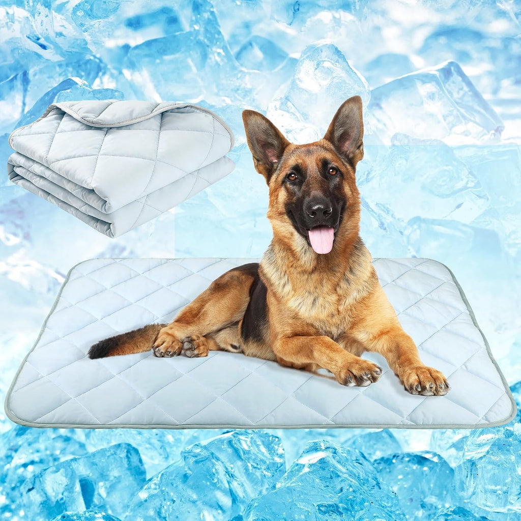 Dog Cooling Mat, Pet Washable Non-Toxic Summer Dogs Cats Cooling Pads Sleeping Kennel Mats Cool Ice Blanket for Indoor & Outdoor Dog Beach Essentials Gray Large