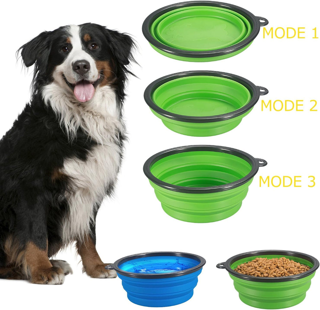 2-Pack Extra Large Size Collapsible Dog Bowl, Foldable Bowls for Dog | Expandable Cup Dish for Pet Cat Food Water Feeding Portable Travel Bowl Blue and Green 