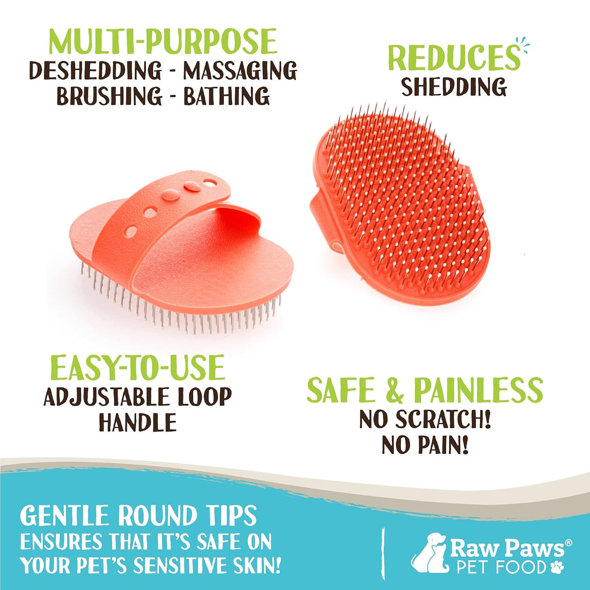 Raw Paws Hand-Held Grooming Pin Brush for Dogs & Cats - Rubber Tipped