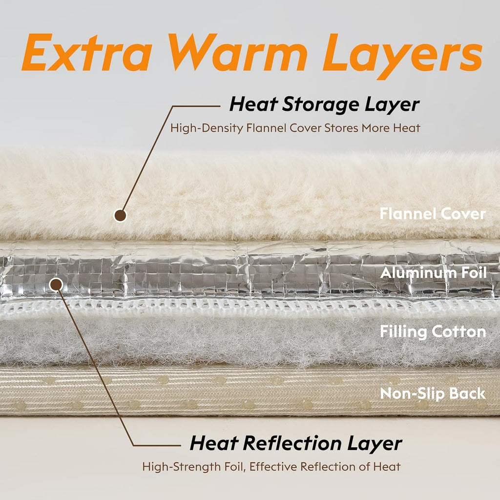 FunFurry Self Warming Cat Bed, Heating Cat Pad, Extra Soft Flannel Surface, Removable ＆ Washable, Thick Thermal Mat with Non-Slip Bottom (Ivory, 24" X 18")