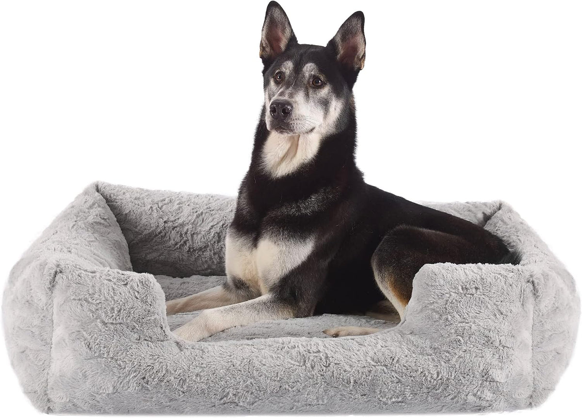 Best Friends by Sheri Lounge Dog Bed, Lux Faux Fur, Gray, 36" x 27"