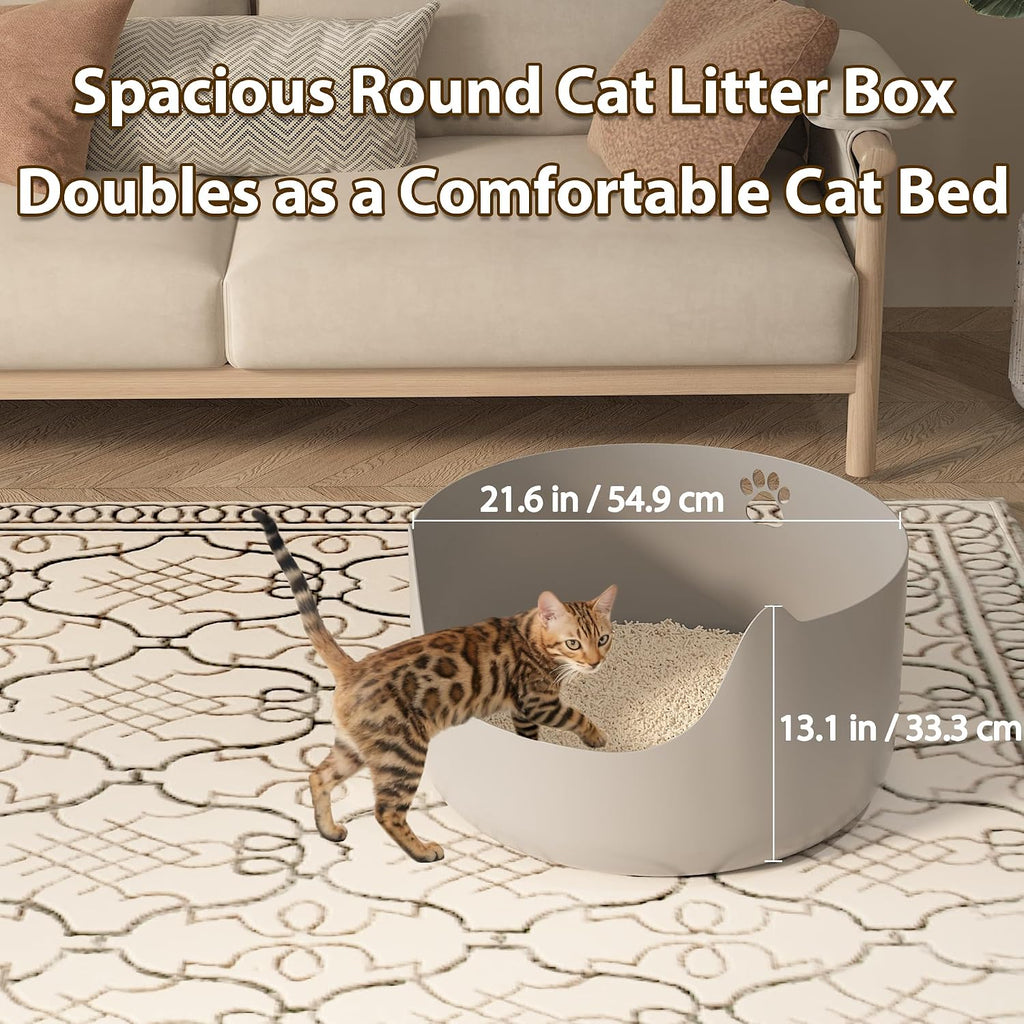 High Sides Low Entry Large Litter Pan (21.6x21.6x13.1 Inches), All-in-One Easy to Clean Plastic Litter Box for Kittens, Elderly & Large Cats, Doubles as Stylish Cat Bed, Grey