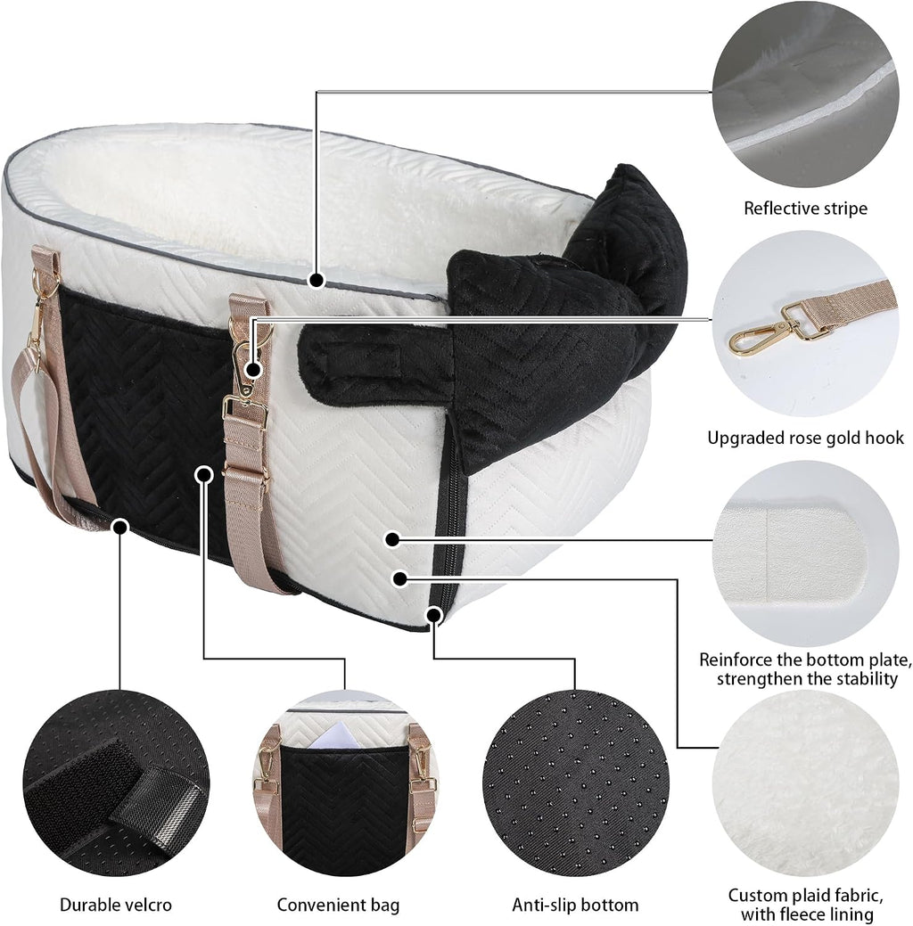 Dog Car Seat for Small Dogs Adjustable Portable Center Console Dog Car Seat Removable Cat Booster Cars Seats - Safety Belt with Cushion Anti-Collapse for Puppy Kitten Up to 15 Lb