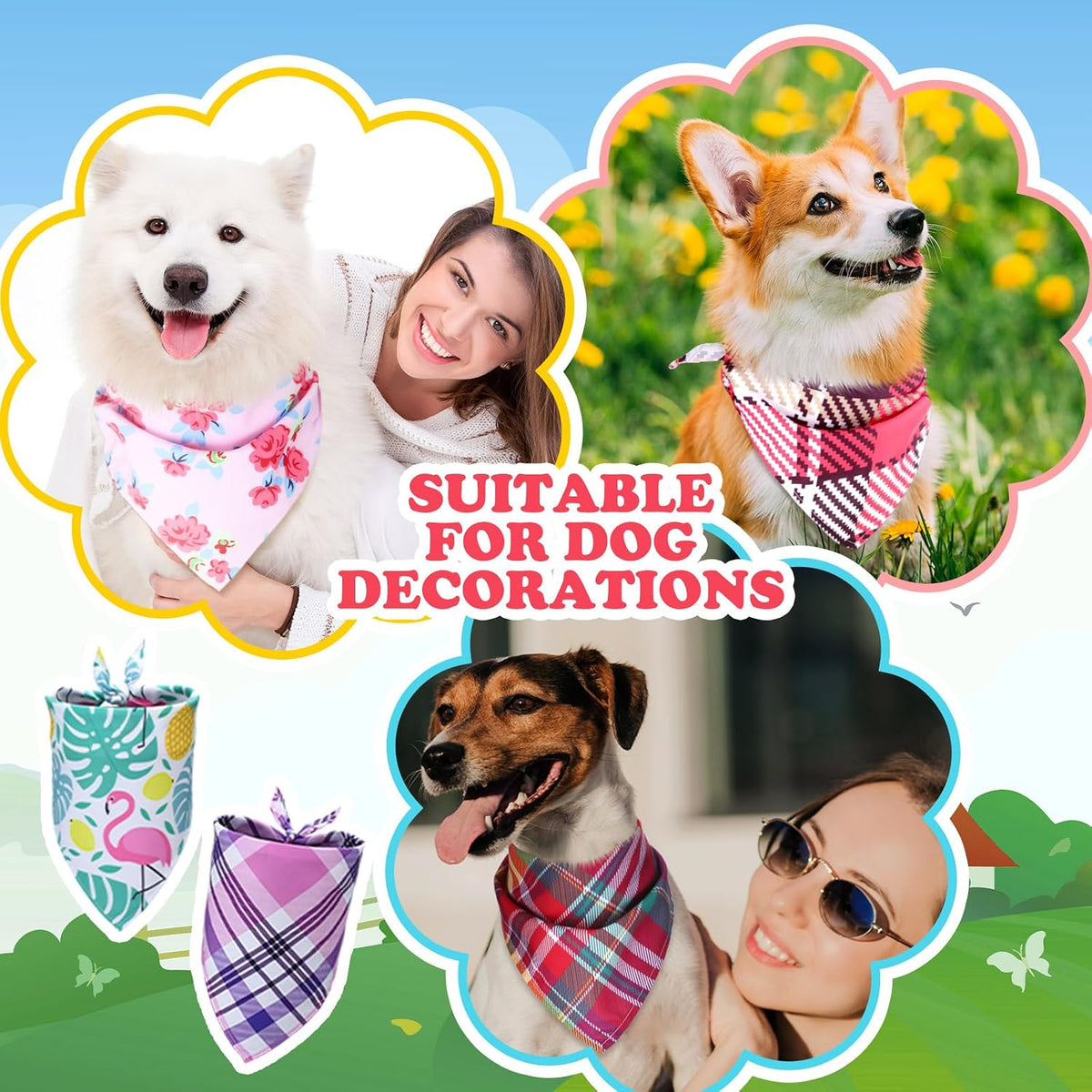 Huhumy 100 Pcs Plaid Dog Bandanas Bulk Plaid Bandana for Medium Large Dogs
