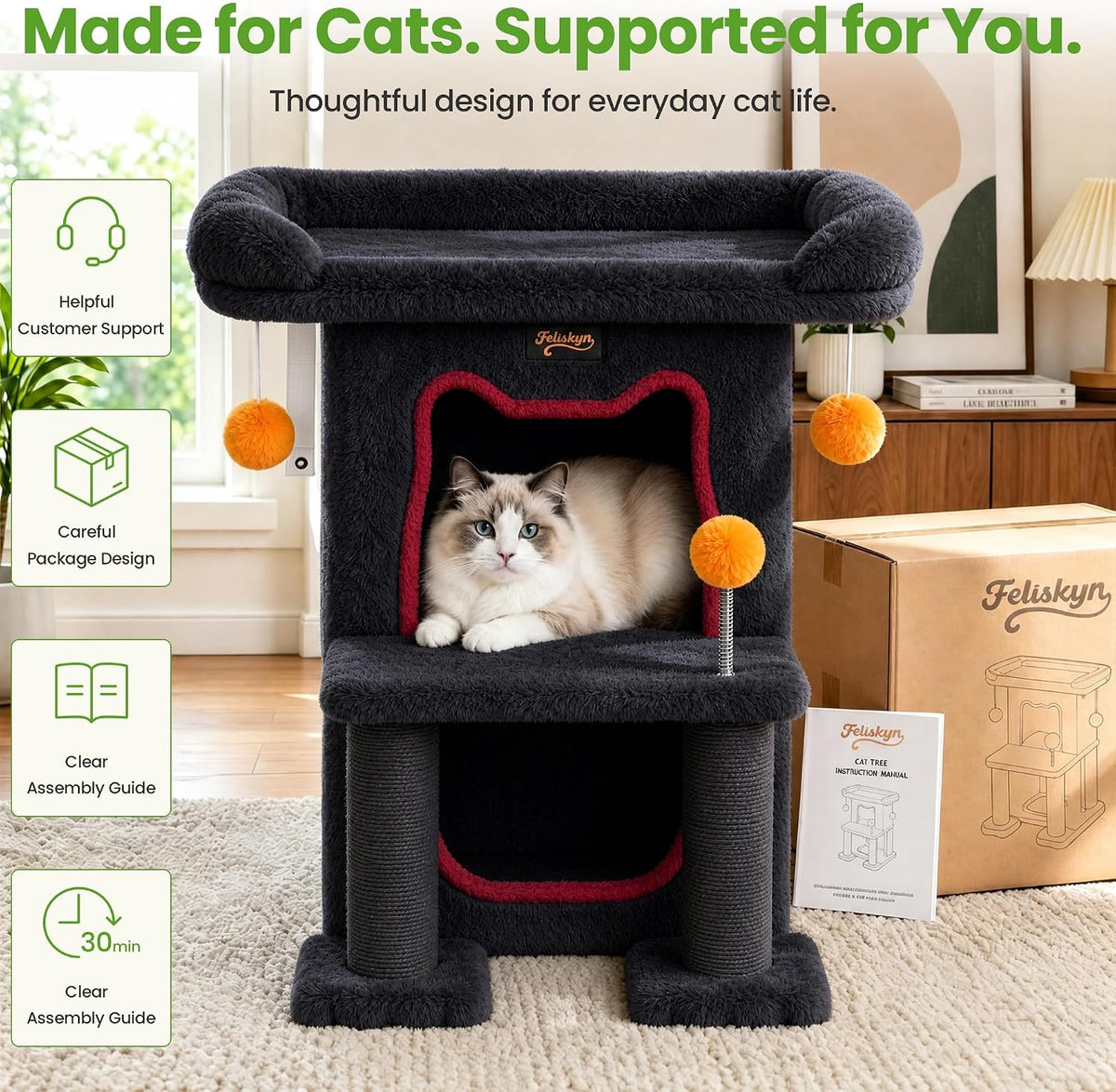 Small Cat Tree Tower Scratching Post for Indoor Cats Large Adult