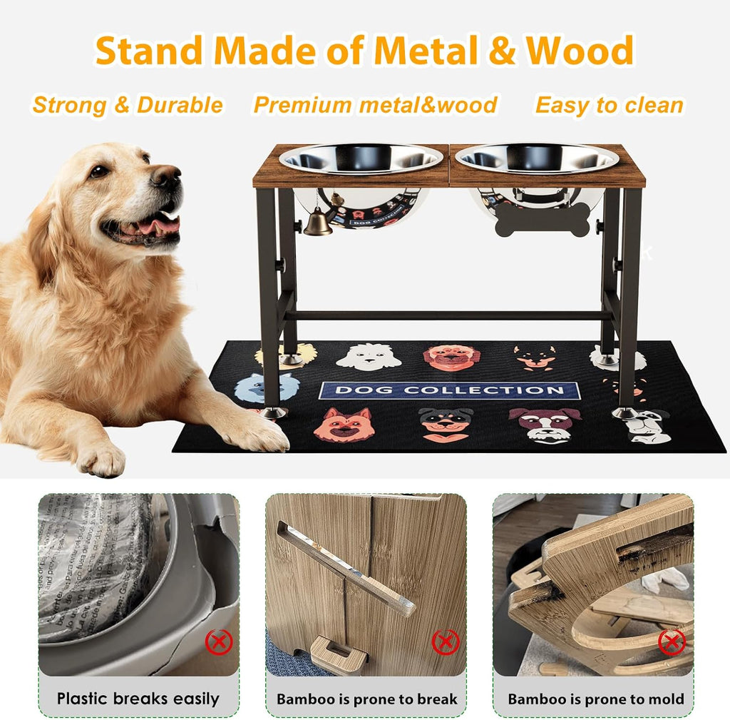 ADENGL Adjustable Elevated Dog Bowls, Raised Bowl Stand with 2 Stainless Steel Bowls (3000ml) and Spill-Proof Mat for Large and XLarge Breeds