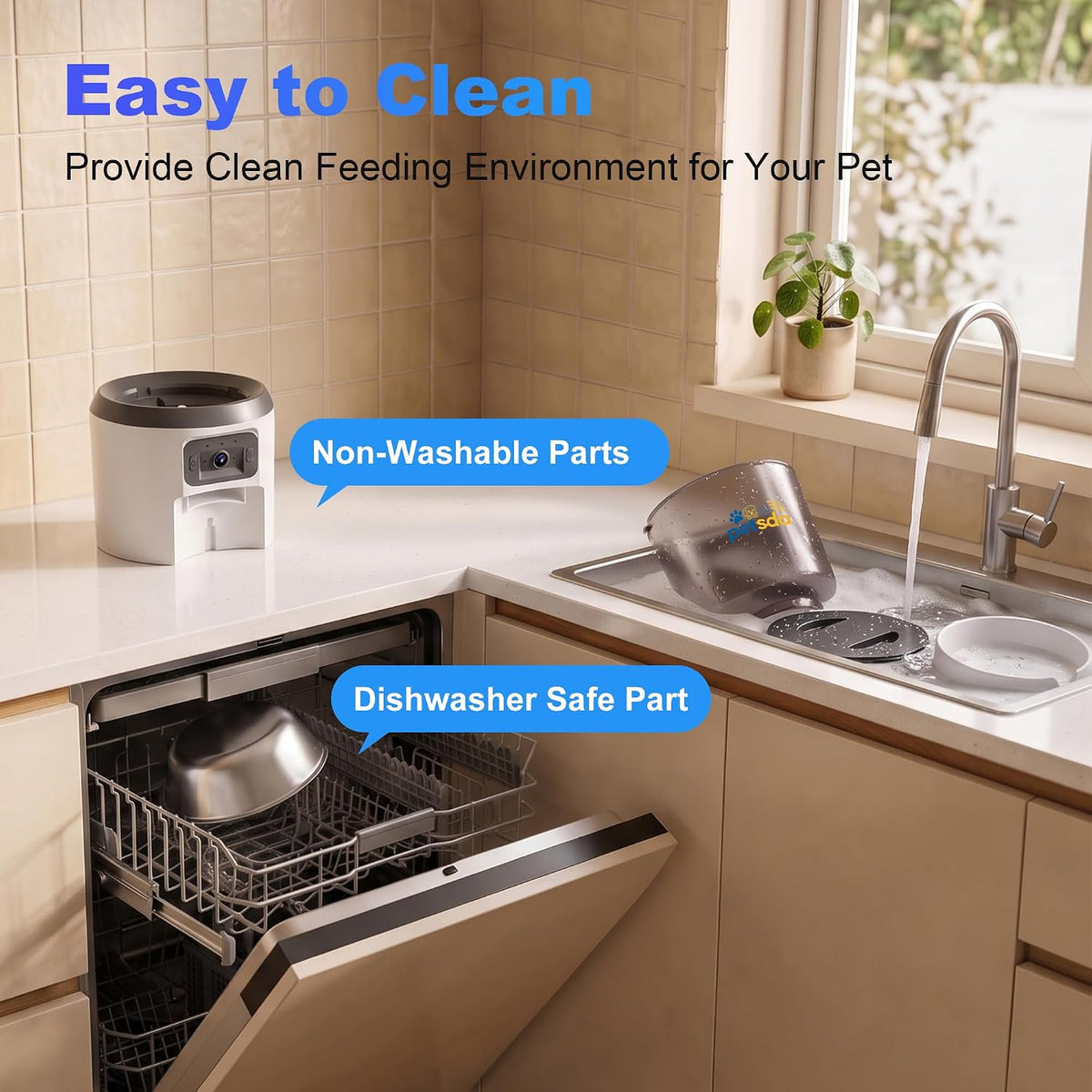 Automatic Cat Feeder with 2K Camera 5G WiFi 4L Timed Dry Food Dispenser APP Control, 15 Meals Programmable 1-20 Portion Per Day Dual Power Supply with Stainless Bowl for Multiple Pet Easy Clean