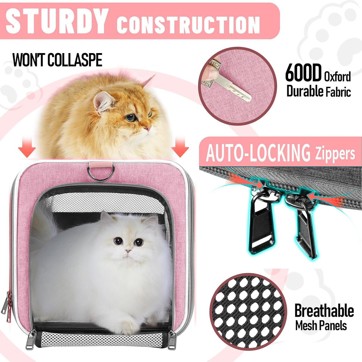 GAPZER Large Cat Carrier Soft, Collapsible Travel Pet Carry Bag, Small Dogs