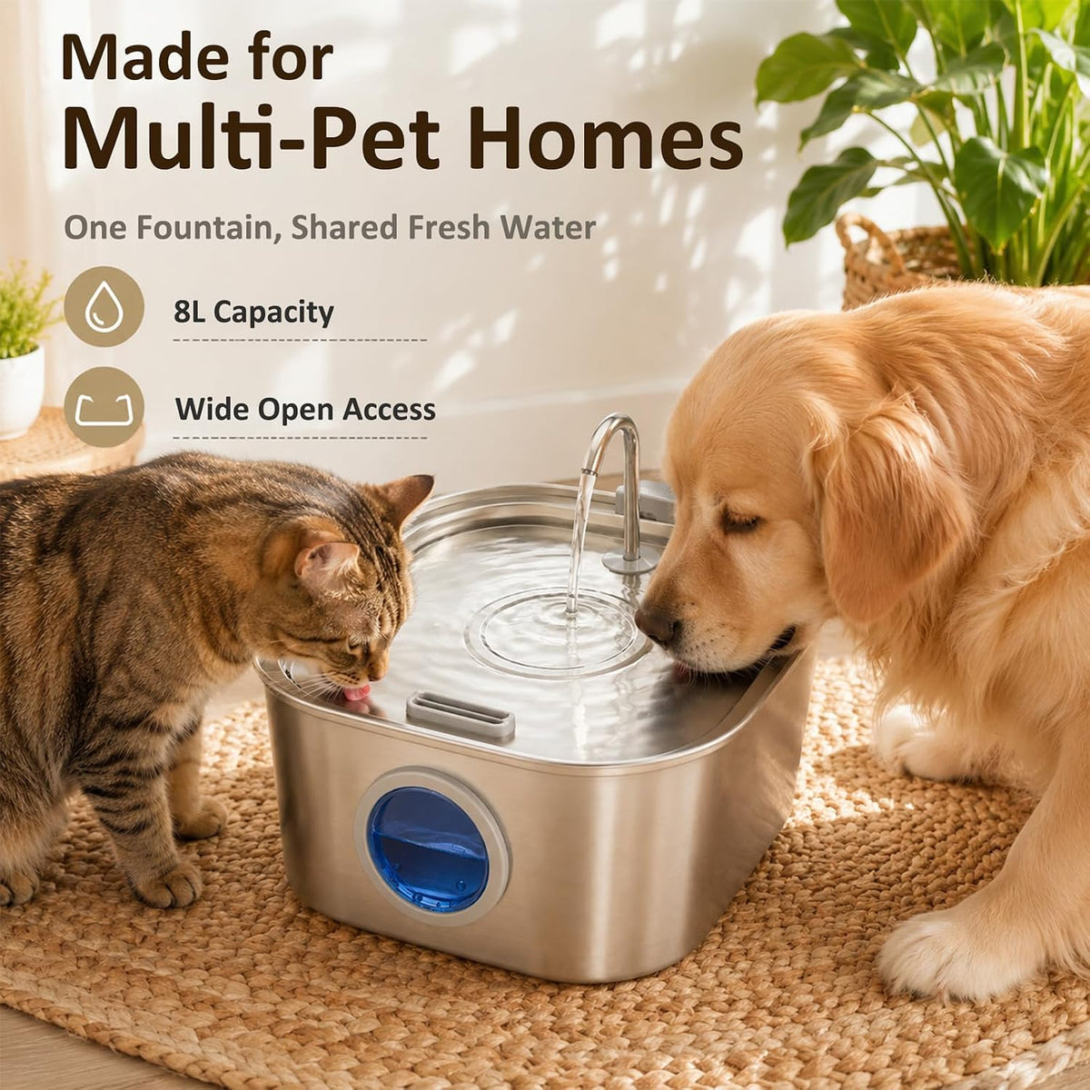 Dog Water Fountain for Large Dogs, 8L/270oz Stainless Steel Dog Bowl