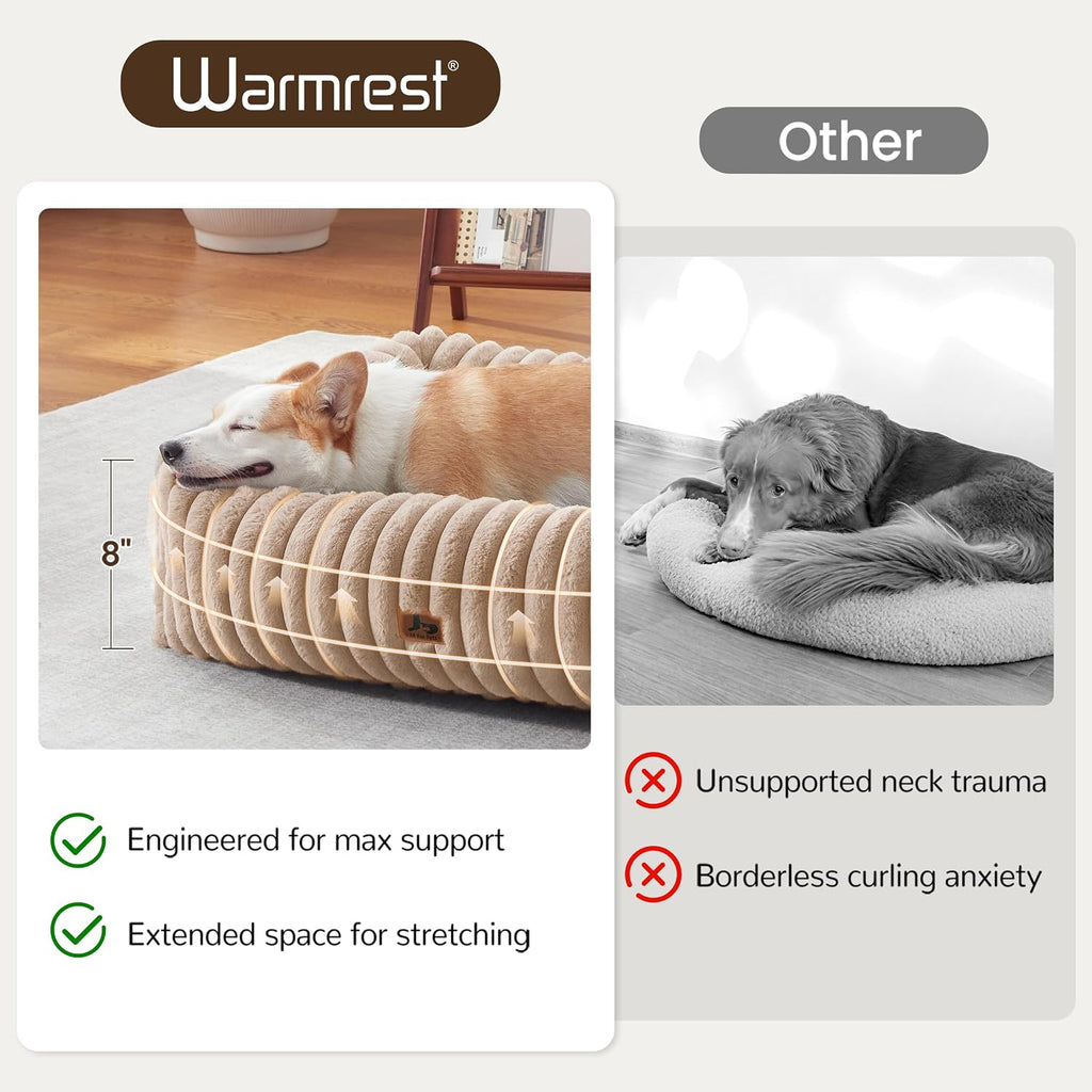 Dog Bed Medium Size Dog, Rectangle Orthopedic Pet Bed for Car and Indoor, Comfort Fluffy Memory Foam Dog Beds with Anti-Slip Bottom, Camel (30x24x8 inches)