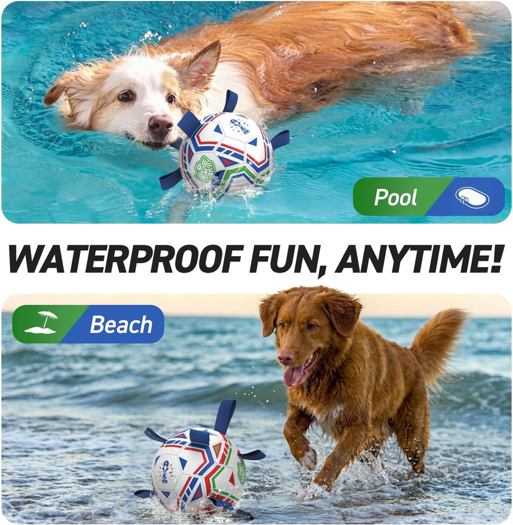 QDAN World Cup Soccer Ball for Dog, Large Herding Ball for 30-90 lbs Dogs | 8 Inch Dog Balls with Straps for Interactive, Tug and Training, Indoor Outdoor Toys for Medium Large Dogs, Water Dog Toy Ball