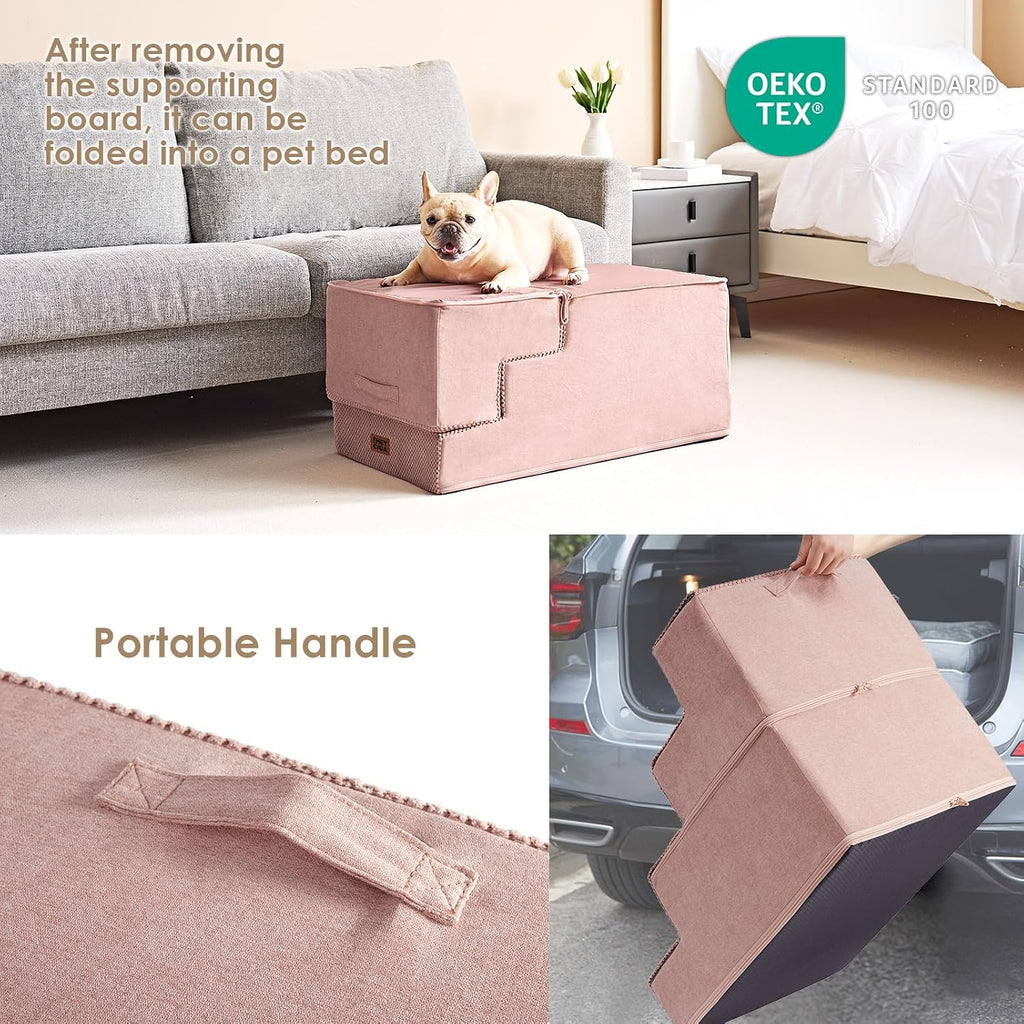 EHEYCIGA Dog Stairs for Bed 22.5" H, 5-Step Extra Wide Dog Steps, Pink