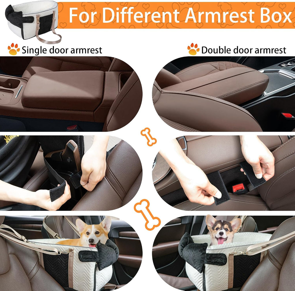 Dog Car Seat for Small Dogs Adjustable Portable Center Console Dog Car Seat Removable Cat Booster Cars Seats - Safety Belt with Cushion Anti-Collapse for Puppy Kitten Up to 15 Lb