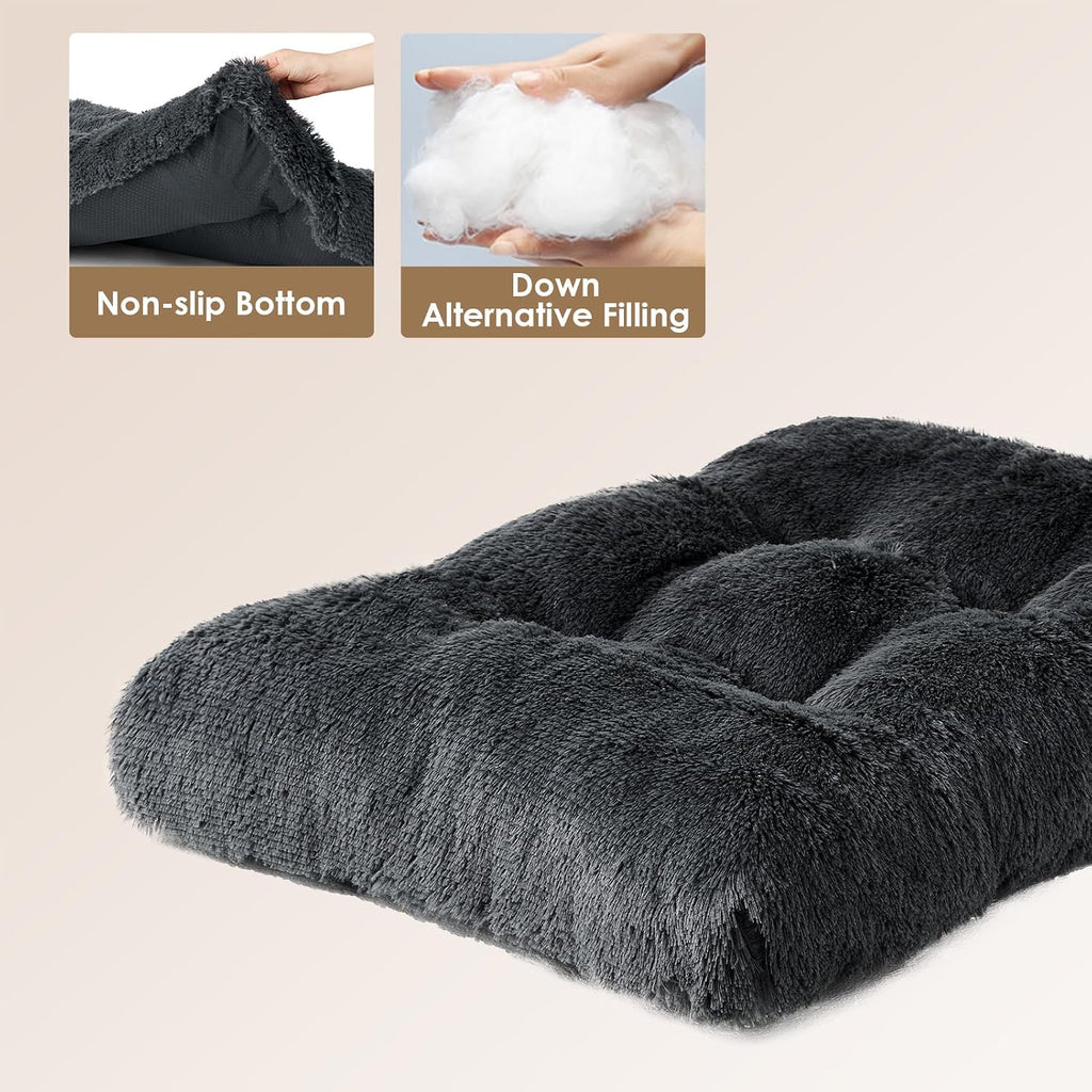 EHEYCIGA Fluffy Dog Crate Bed for Medium Dogs, Plush Crate Pad, Dark Grey