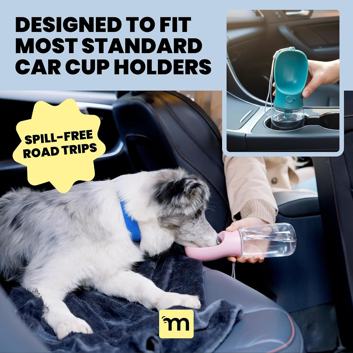 MalsiPree Leak-Proof Portable Dog Water Bottle for Travel - 19 oz, with Pink Bowl - Food Grade Plastic - Dog Bowls - Puppy Essentials - Pet Water Bottle for Trail Hiking, Park Visit & Beach Days 