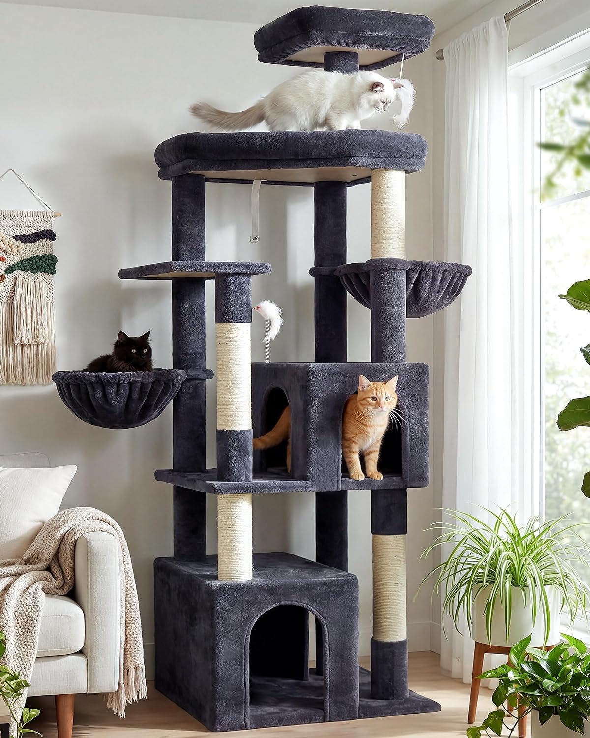 Globlazer Sturdy Cat Tree for Indoor Cats 20 lbs, S68, Dark Grey