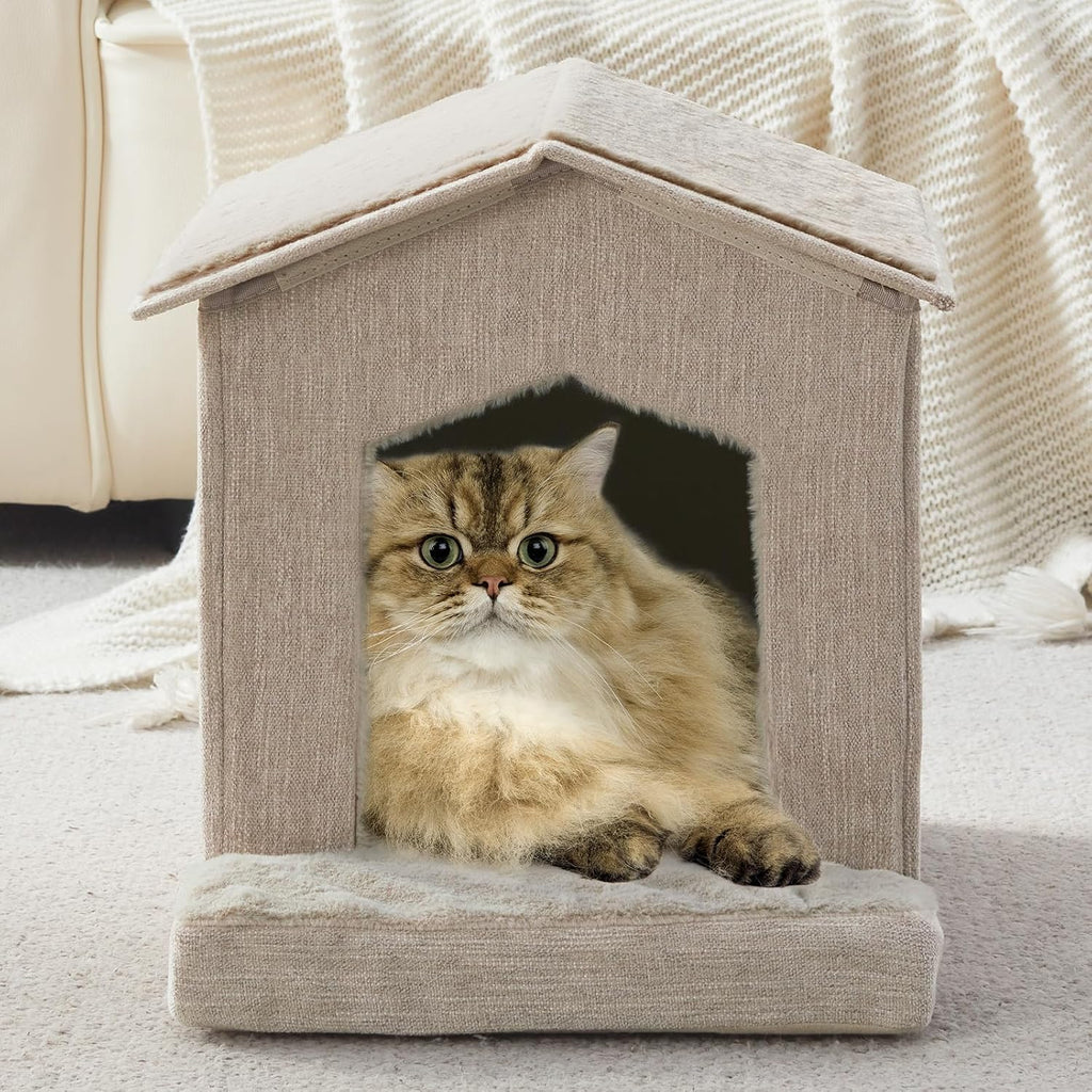 Cat Beds for Indoor Cats,Cat Houses,Cat Cave with Orthopedic Cushion,Foldable Cat Condos,Hideaway,Shelter,Beige Cat Tent for Small Dogs and Rabbit,Squirrel