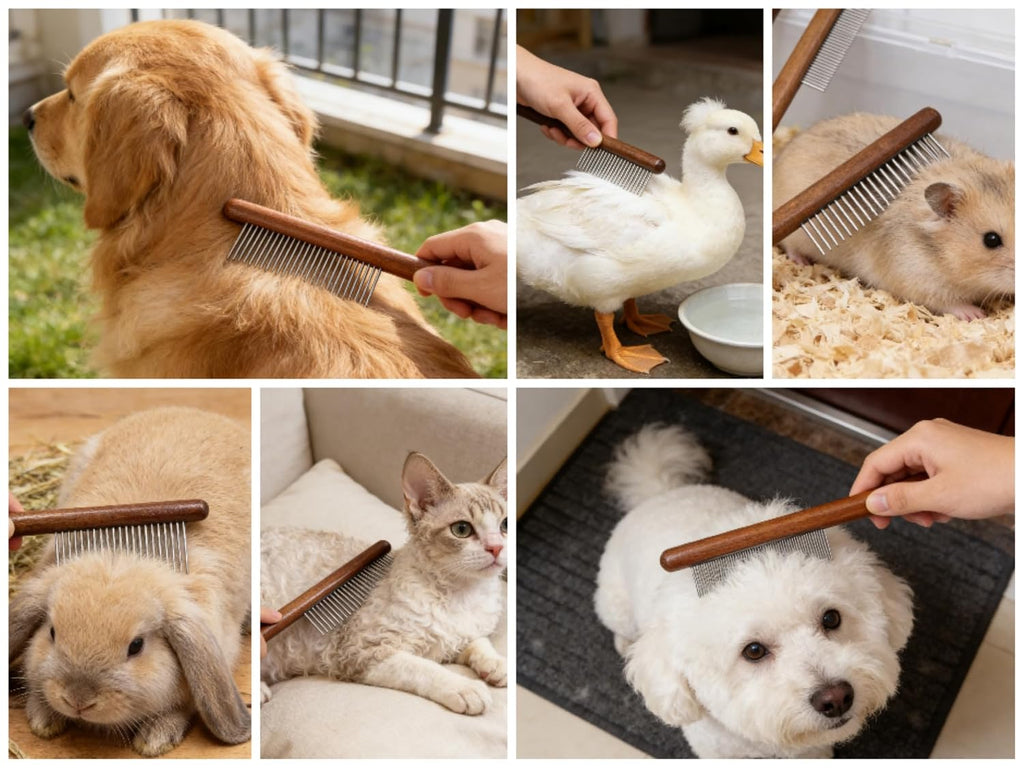 3-Pack Wood Pet Grooming Comb, Stainless Steel Flea Comb