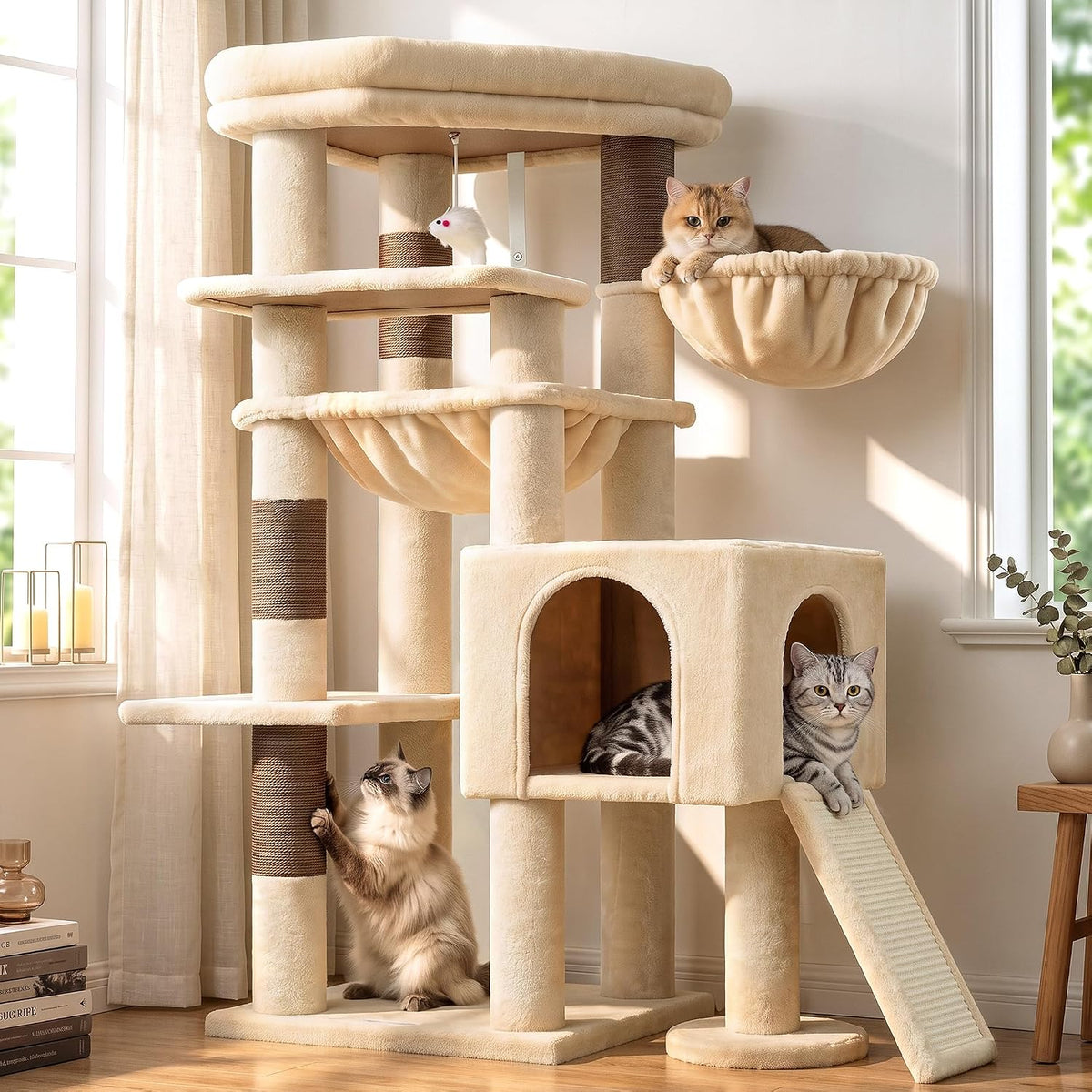Globlazer Heavy Duty Cat Tree Tower for Large Indoor Cats, F52J, Beige