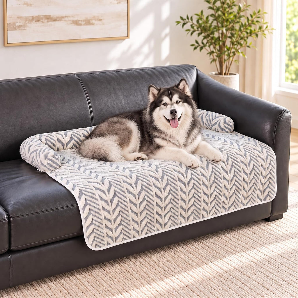 Calming Dog Couch Bed Mats with Neck and Head Support, Light Grey, XXL