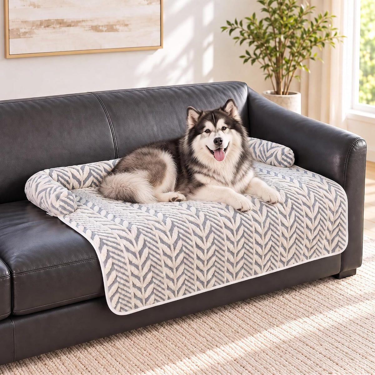 Calming Dog Couch Bed Mats with Neck and Head Support, Light Grey, XXL
