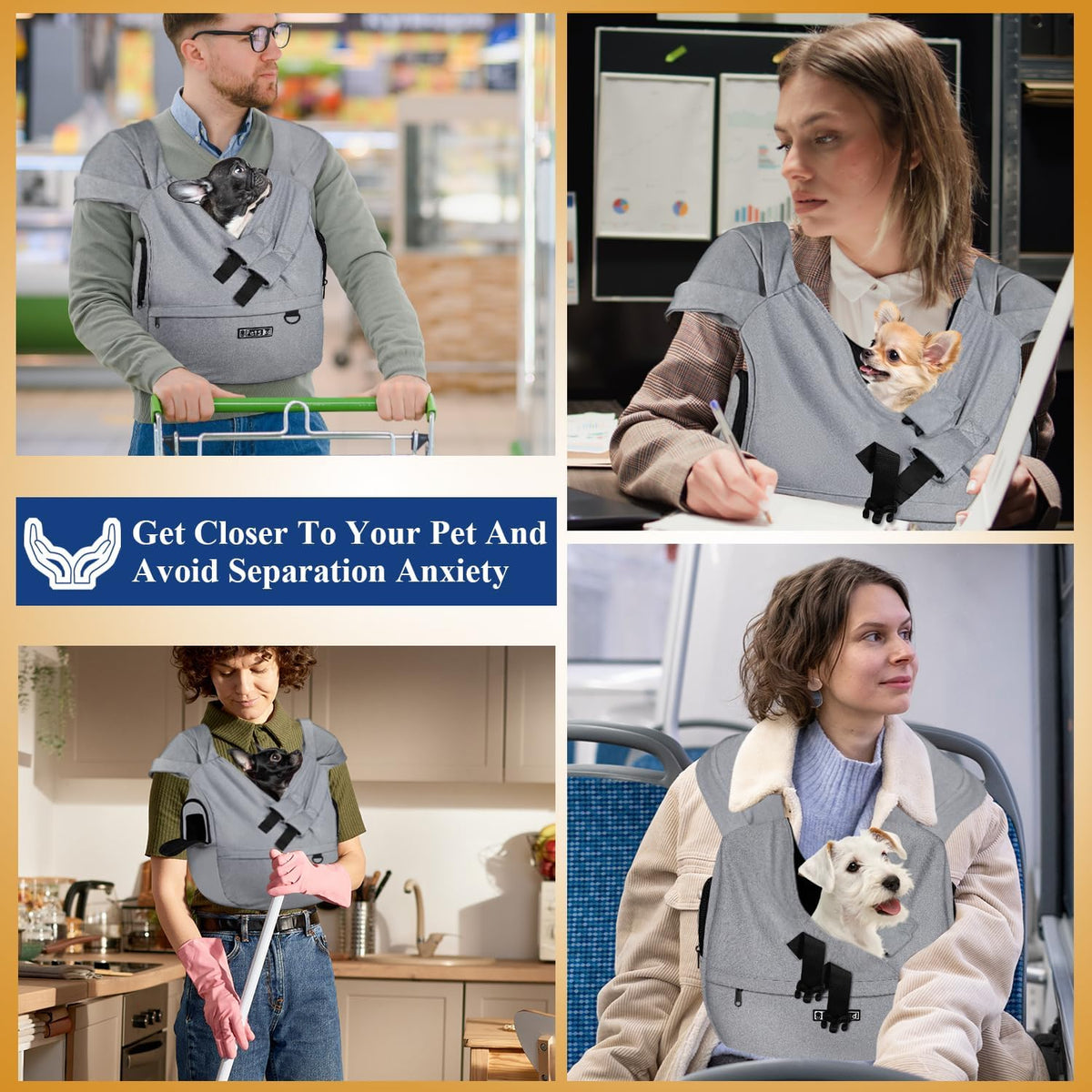 Petskd Dog Carrier Sling for Small Pet 7-15 LBS, Grey